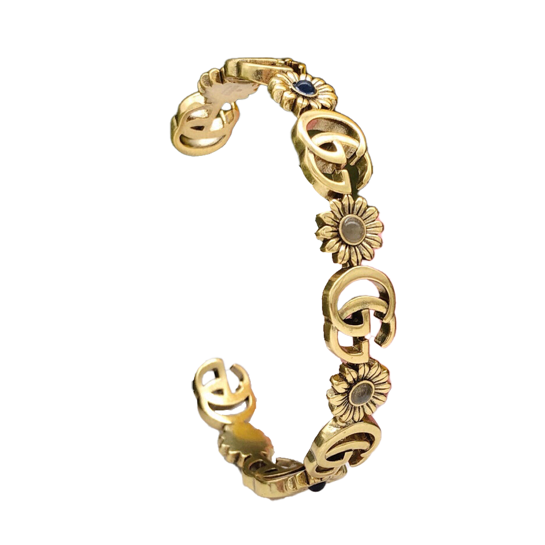 Gucci Double G Flowers Open Cuff Bracelet