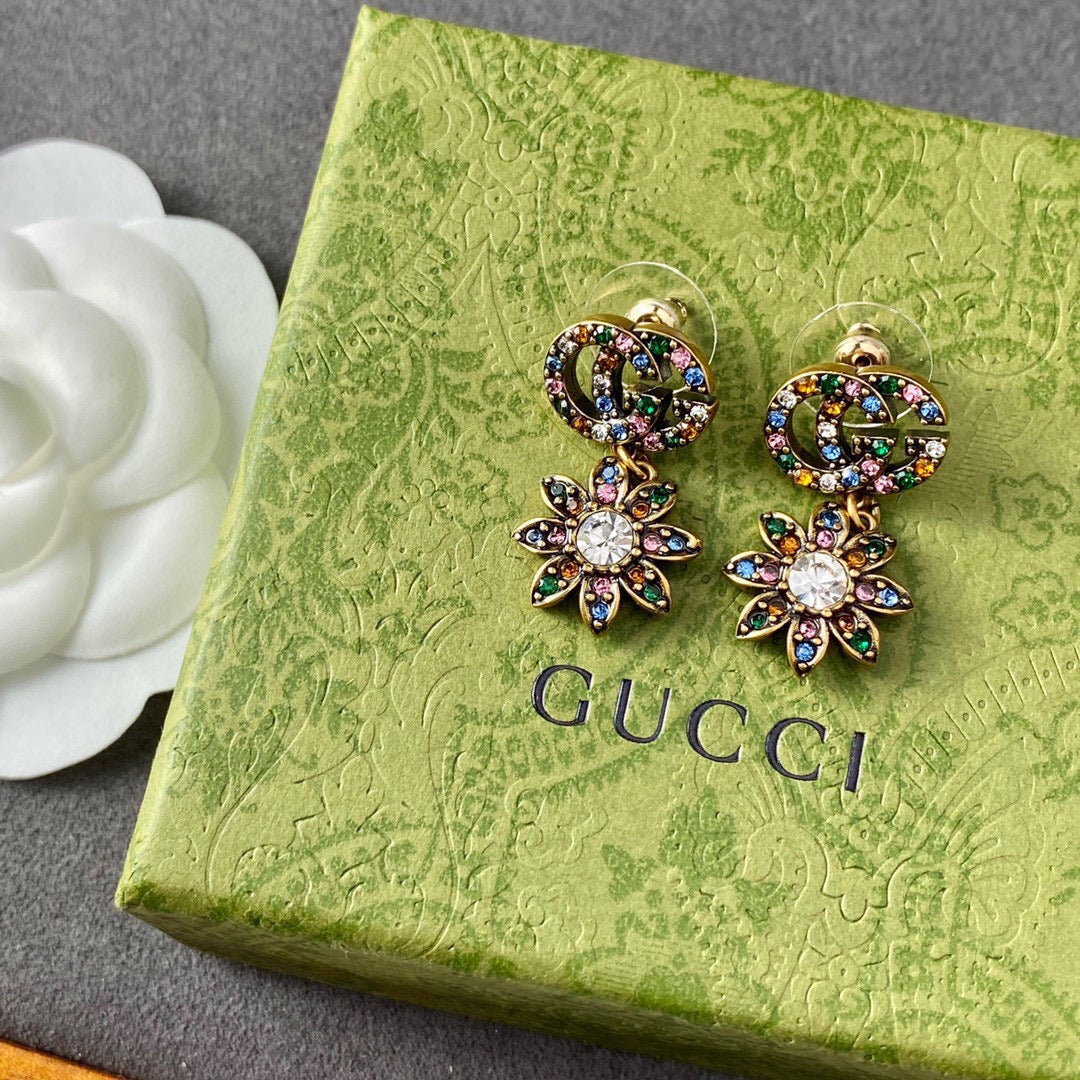Gucci Double G Flower Pendant Earrings - 18K Yellow Gold