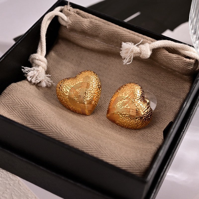 YSL Heart Earrings - 18K Yellow Gold