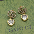 Gucci Double G Crystal Pendant Earrings - 18K Yellow Gold