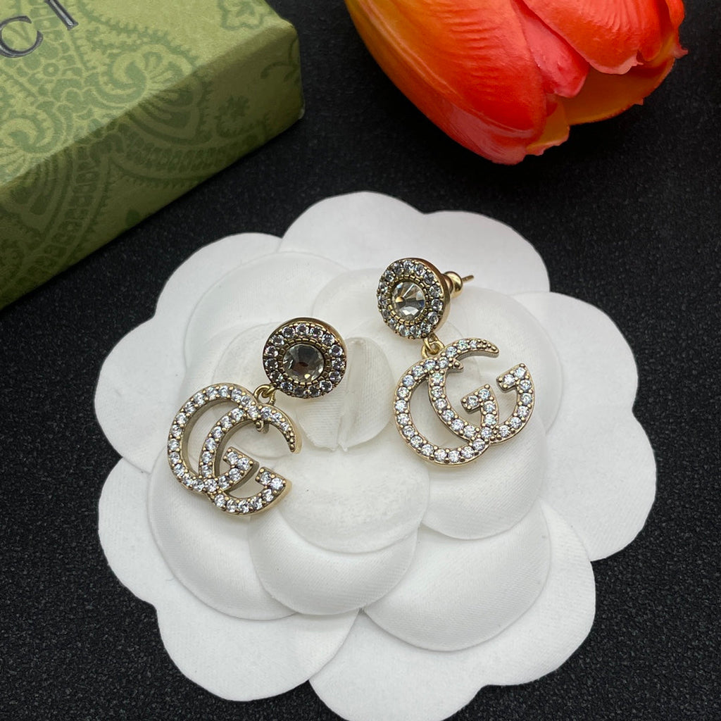 Gucci Double G Crystal Earrings - 18K Yellow Gold