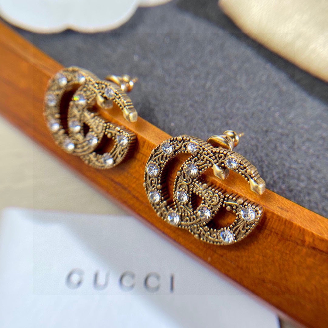 Gucci Double G Crystal Earrings - 18K Yellow Gold