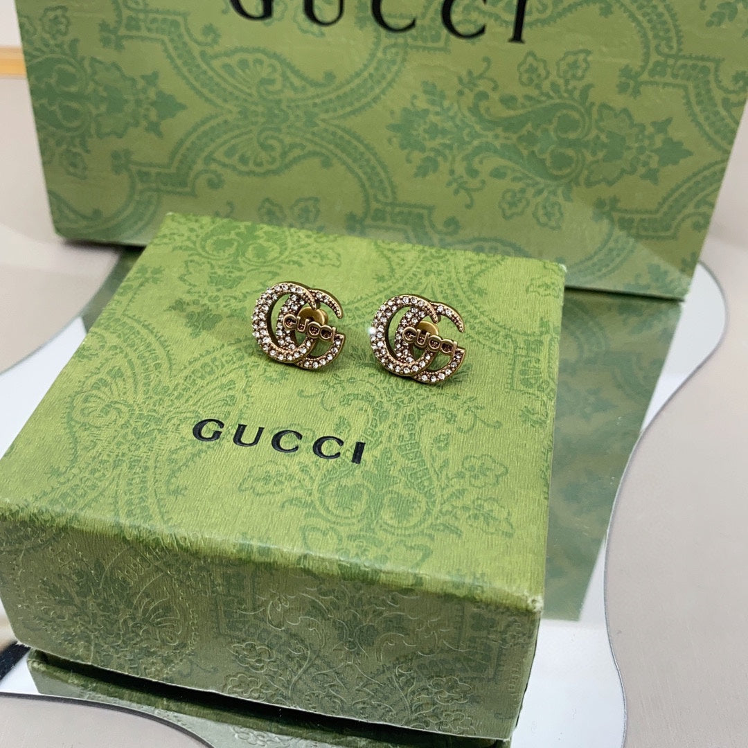 Gucci Double G Logo Diamond Earrings - 18K Yellow Gold