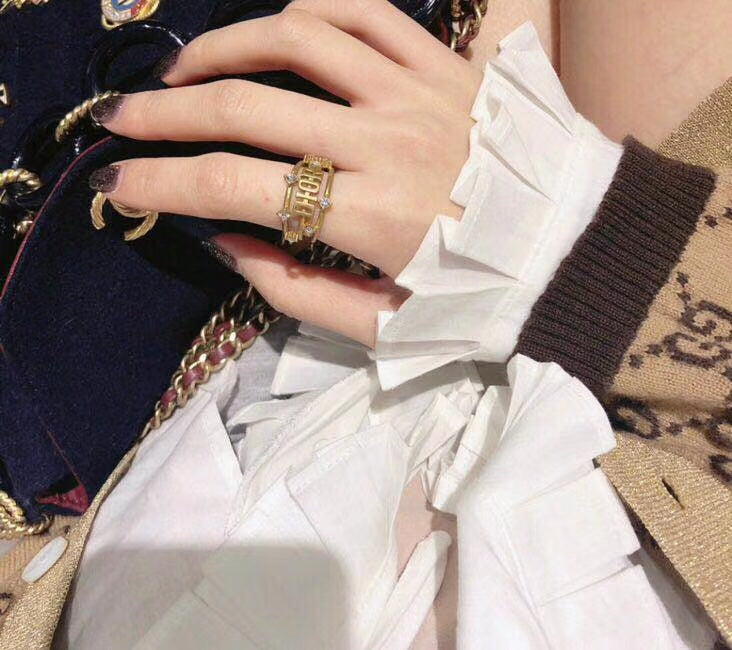 Dior Vintage Crystal Ring - 18K Yellow Gold