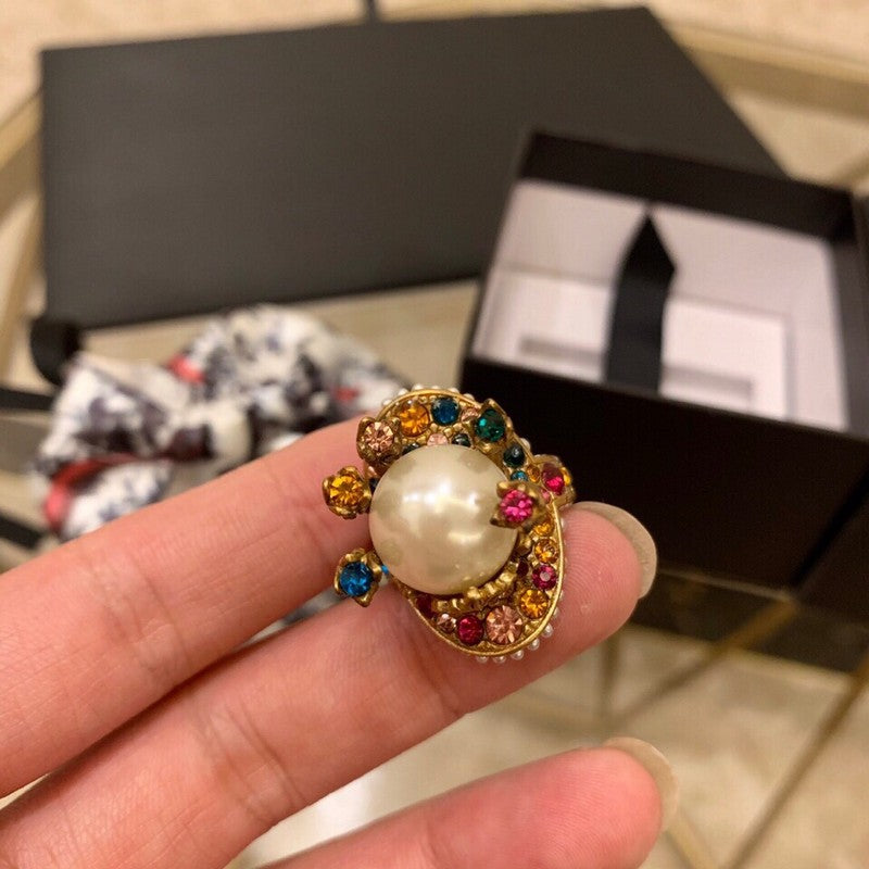 Gucci Double G Multistone Pearl Ring - 18K Yellow Gold