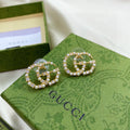 Gucci Double G Pearl Earrings - 18K Yellow Gold