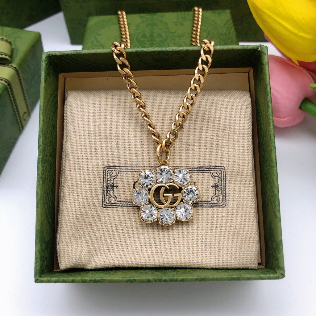 Gucci Double G Flower Crystal Necklace