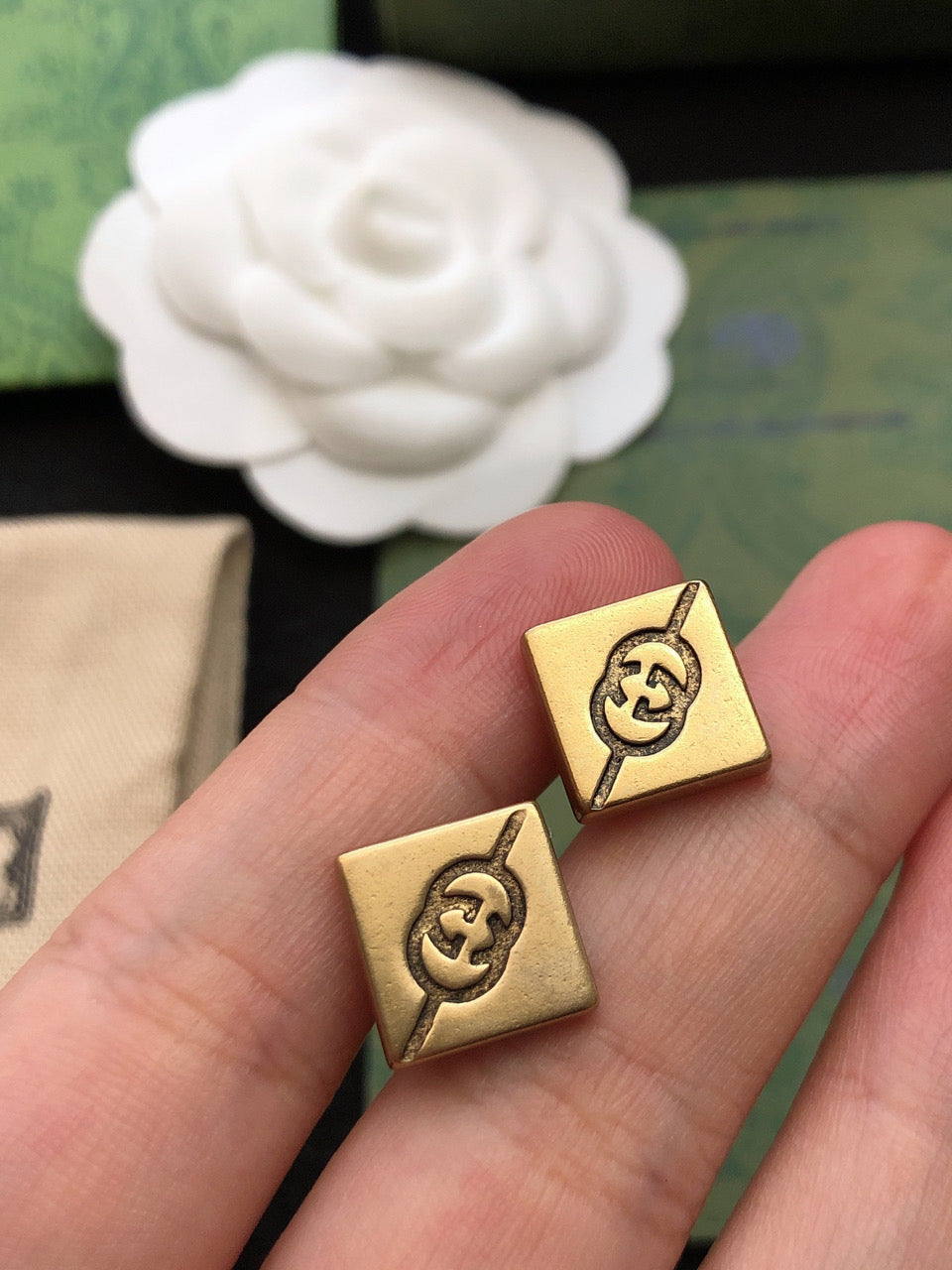 Gucci Double G Cube Earrings - 18K Yellow Gold
