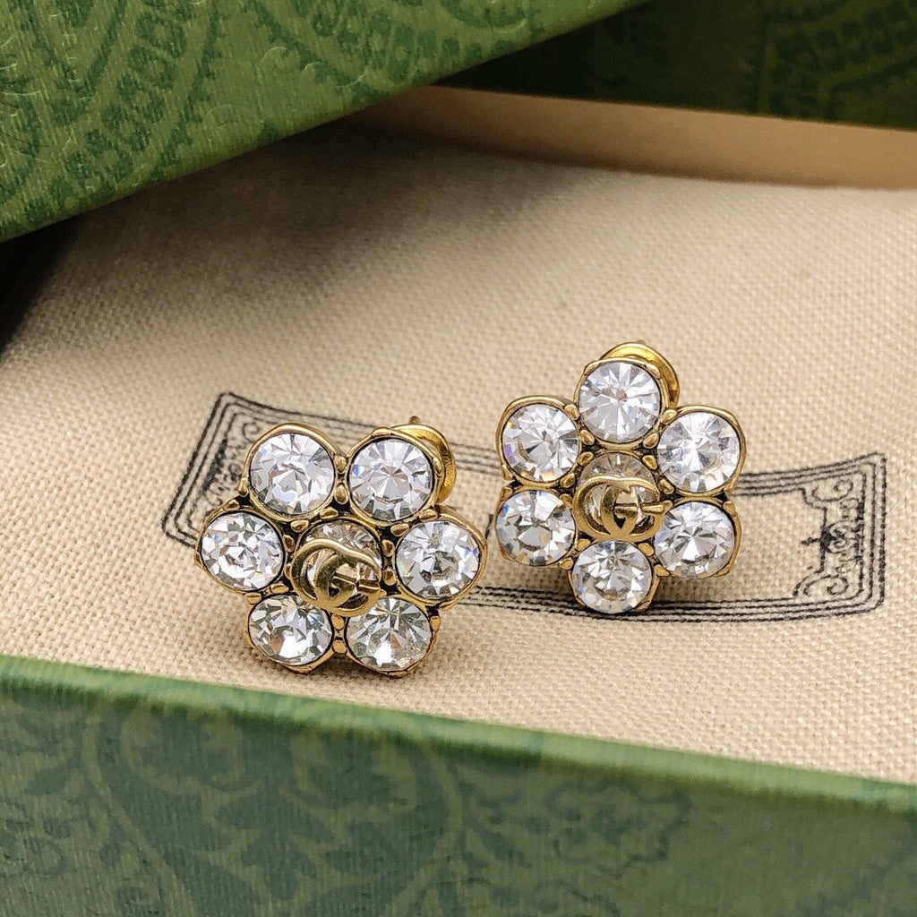 Gucci Double G Crystal Earrings - 18K Yellow Gold