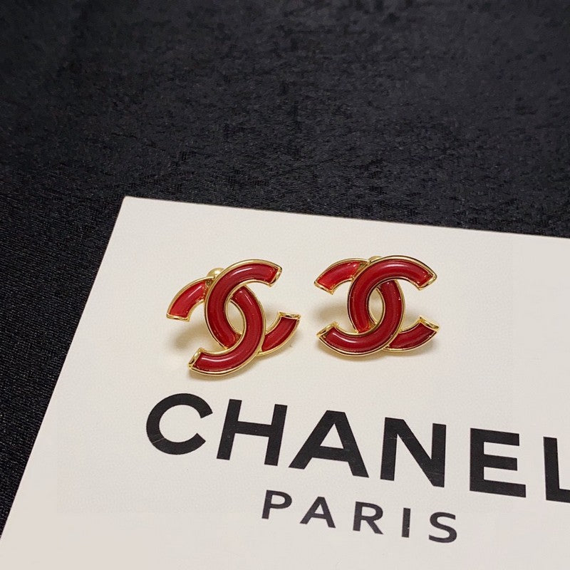 Chanel Red Earrings - 1.8 cm Height - 18K Yellow Gold