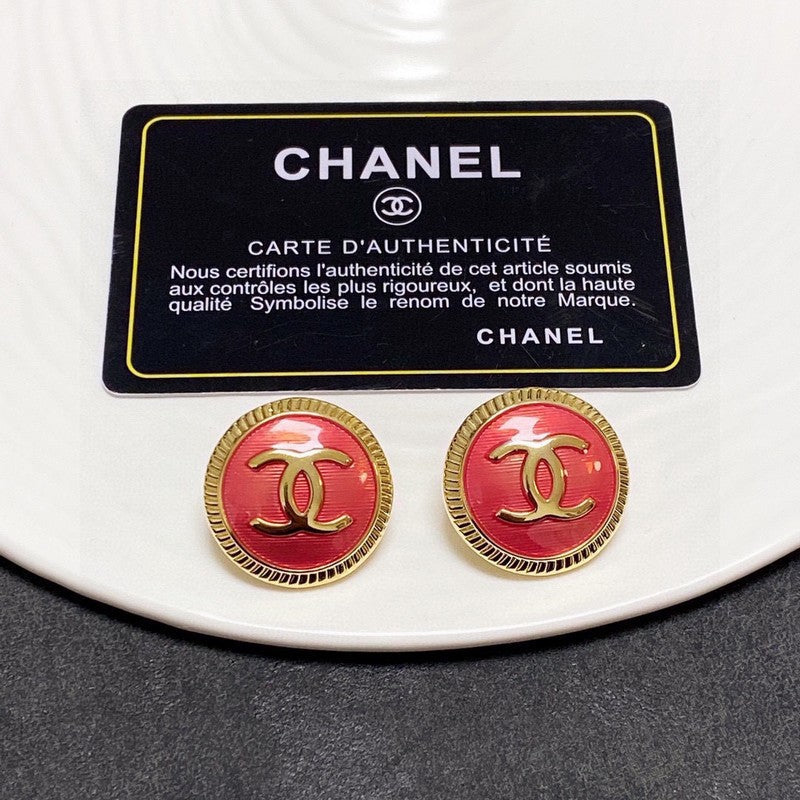 Chanel Red Round Earrings - 18K Yellow Gold