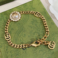 Gucci Double G Interlocking G Pearl Chain Bracelet