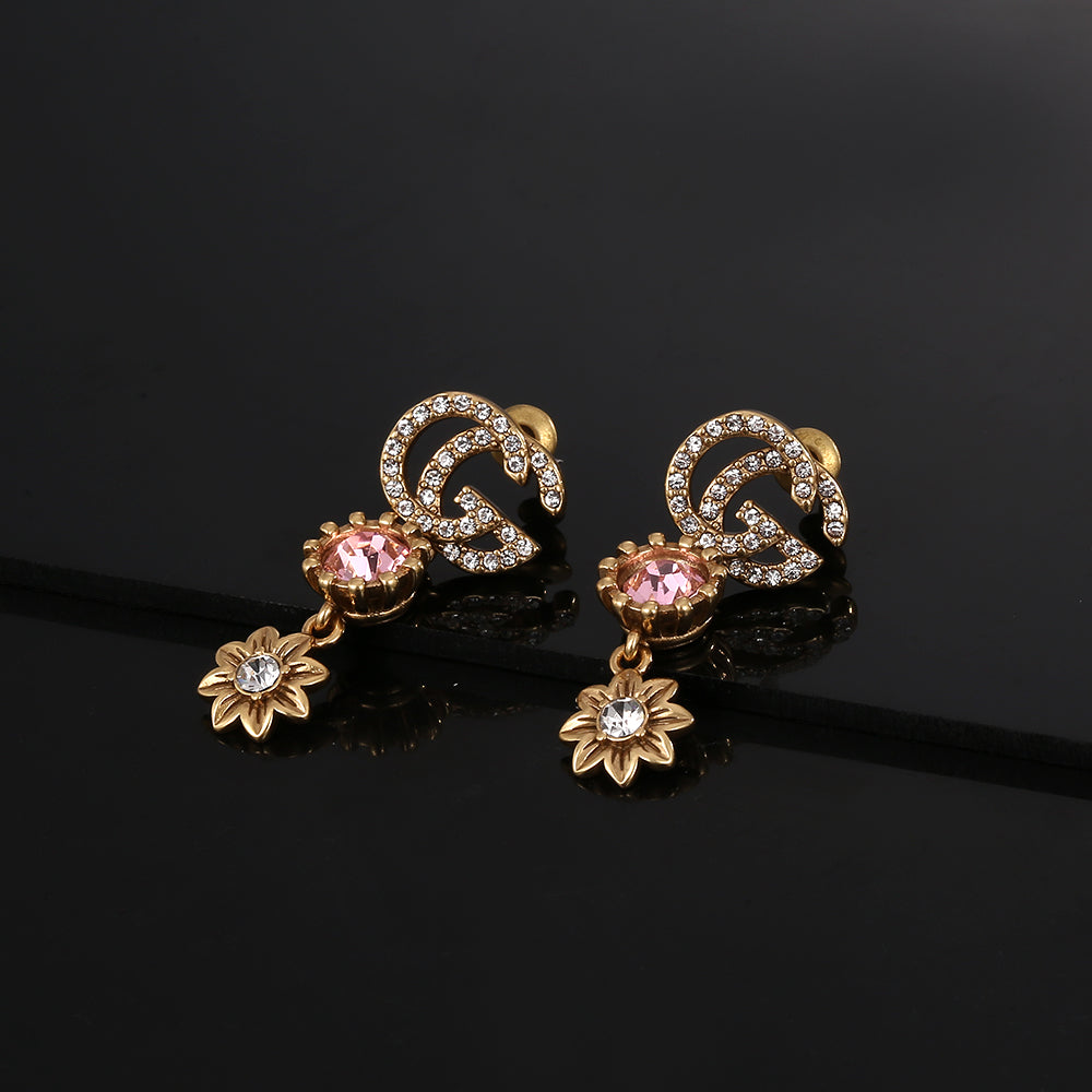 Gucci Double G Flower Crystal Earrings - 18K Yellow Gold