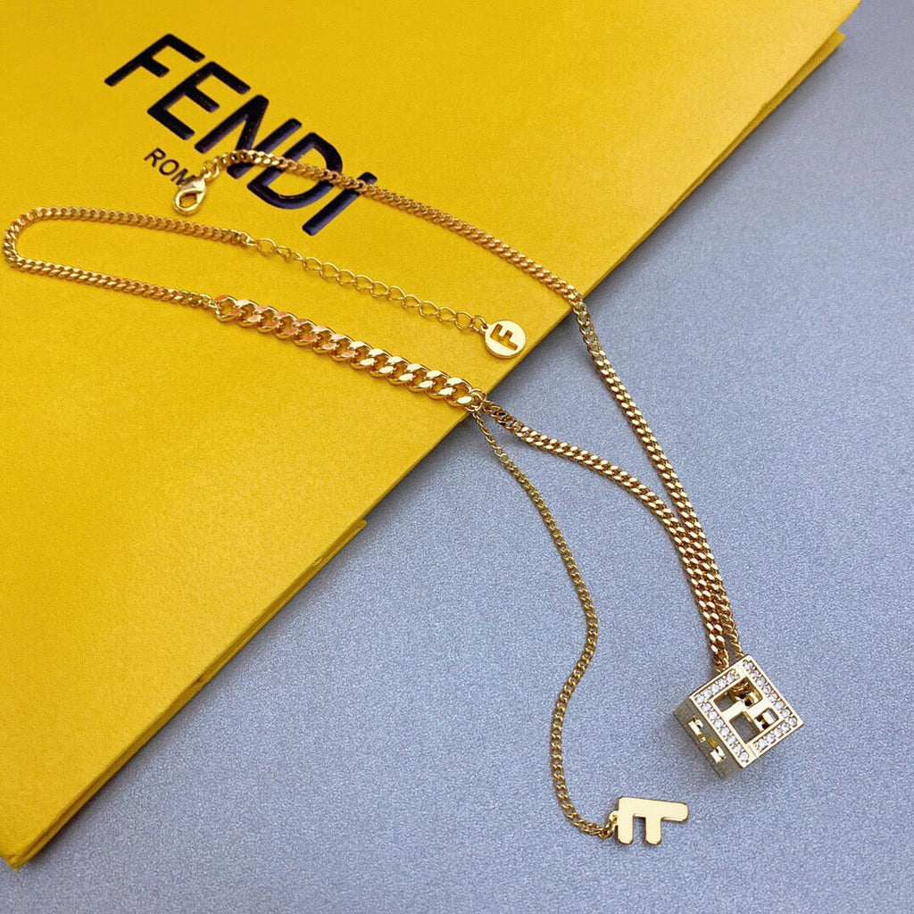 Fendi Cube Diamond Necklace - 18K Gold