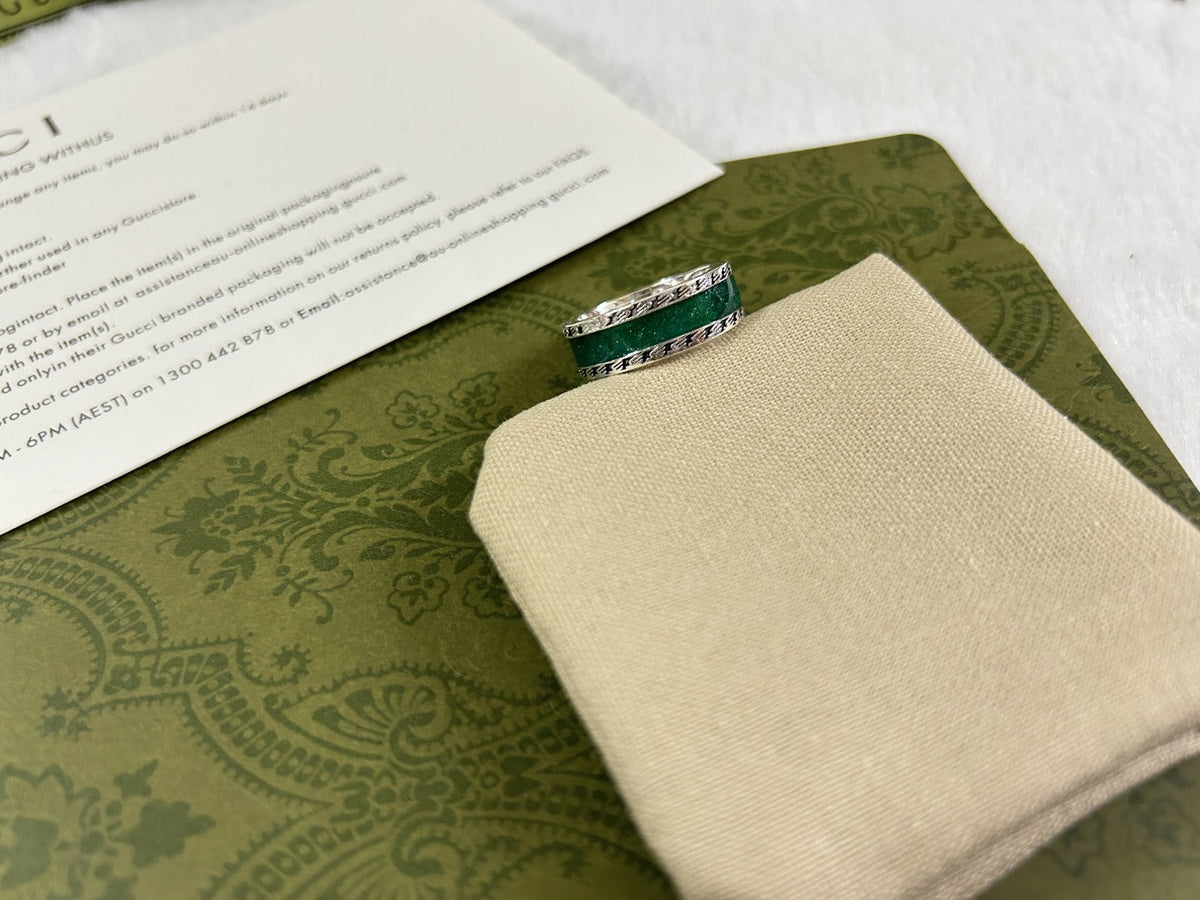 Gucci Double G Interlocking G Turquoise Enamel Ring