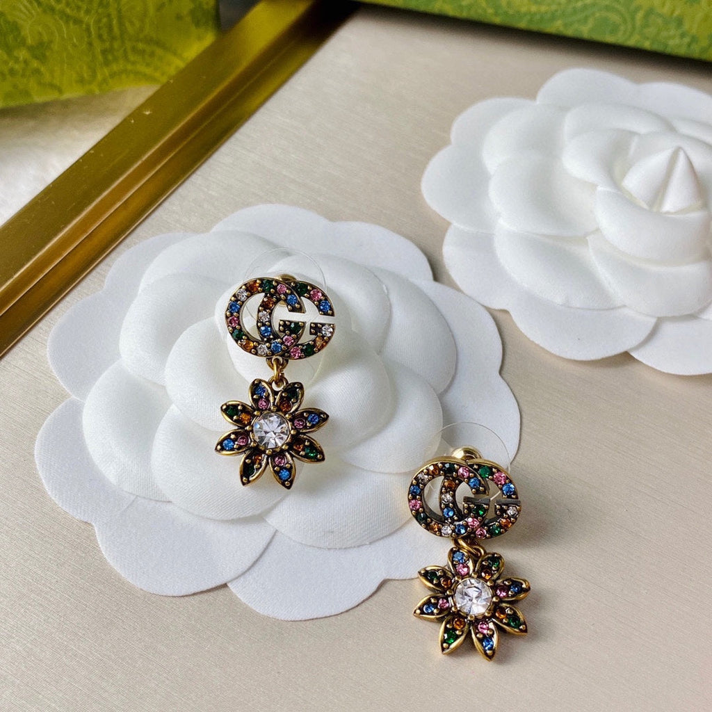 Gucci Double G Flower Pendant Earrings - 18K Yellow Gold