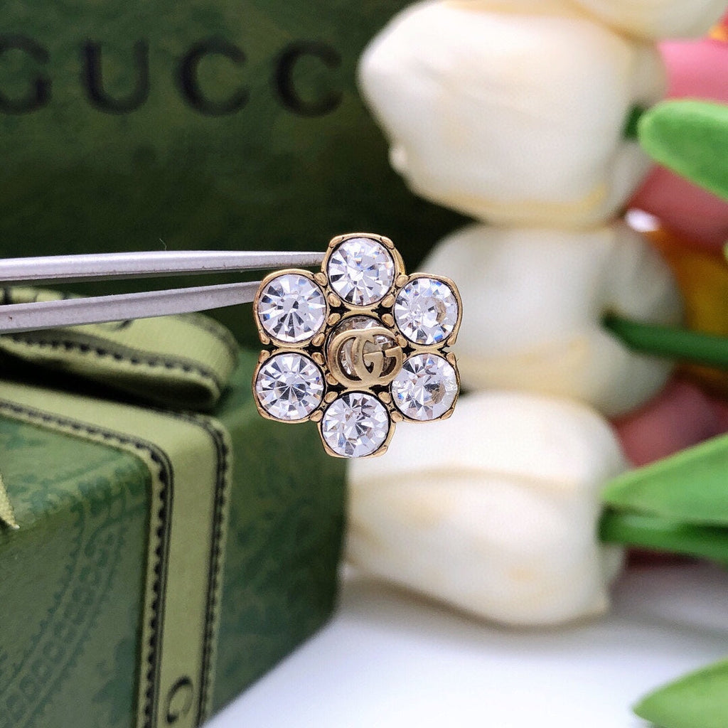 Gucci Double G Crystal Earrings - 18K Yellow Gold