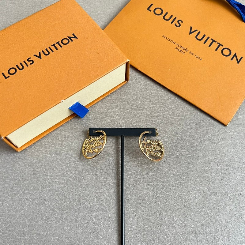 Louis Vuitton Script Earrings - 18K Gold