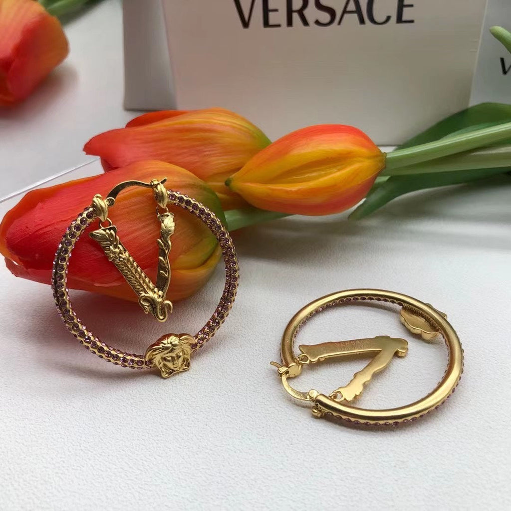 Pink Crystal Earrings - 18K Yellow Gold