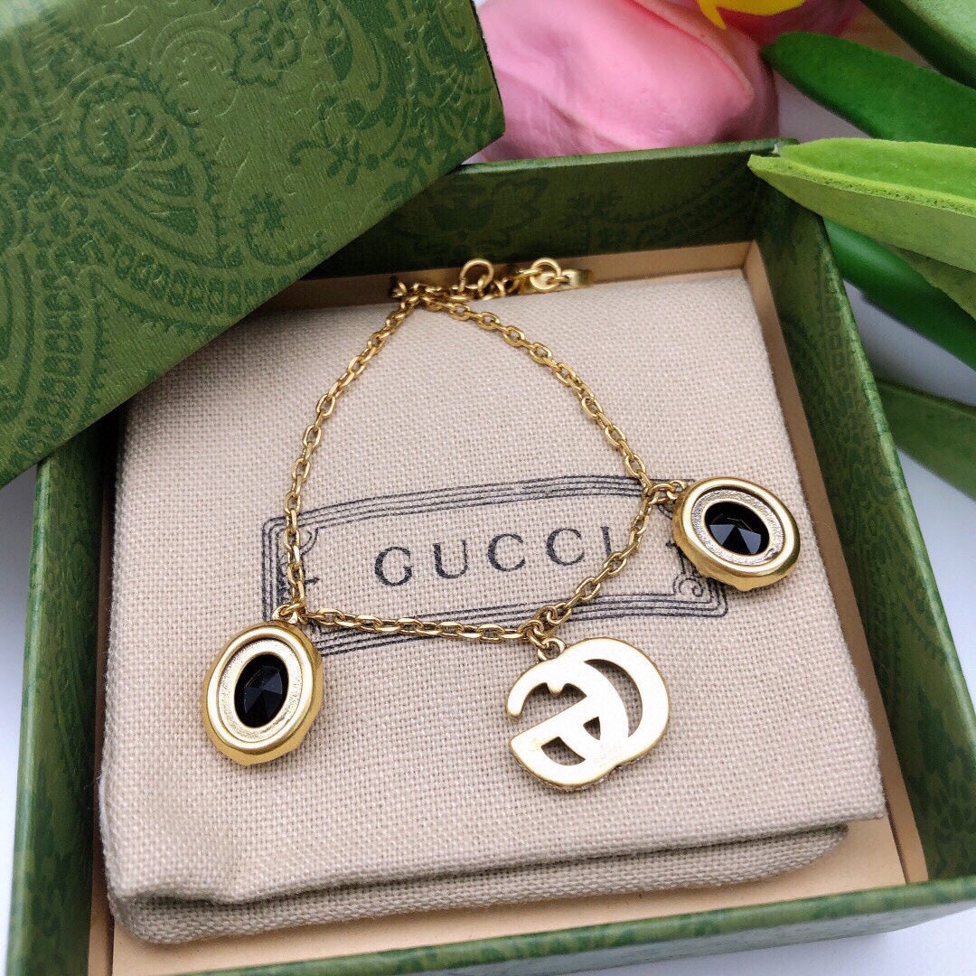 Gucci Double G Black Stones Bracelet