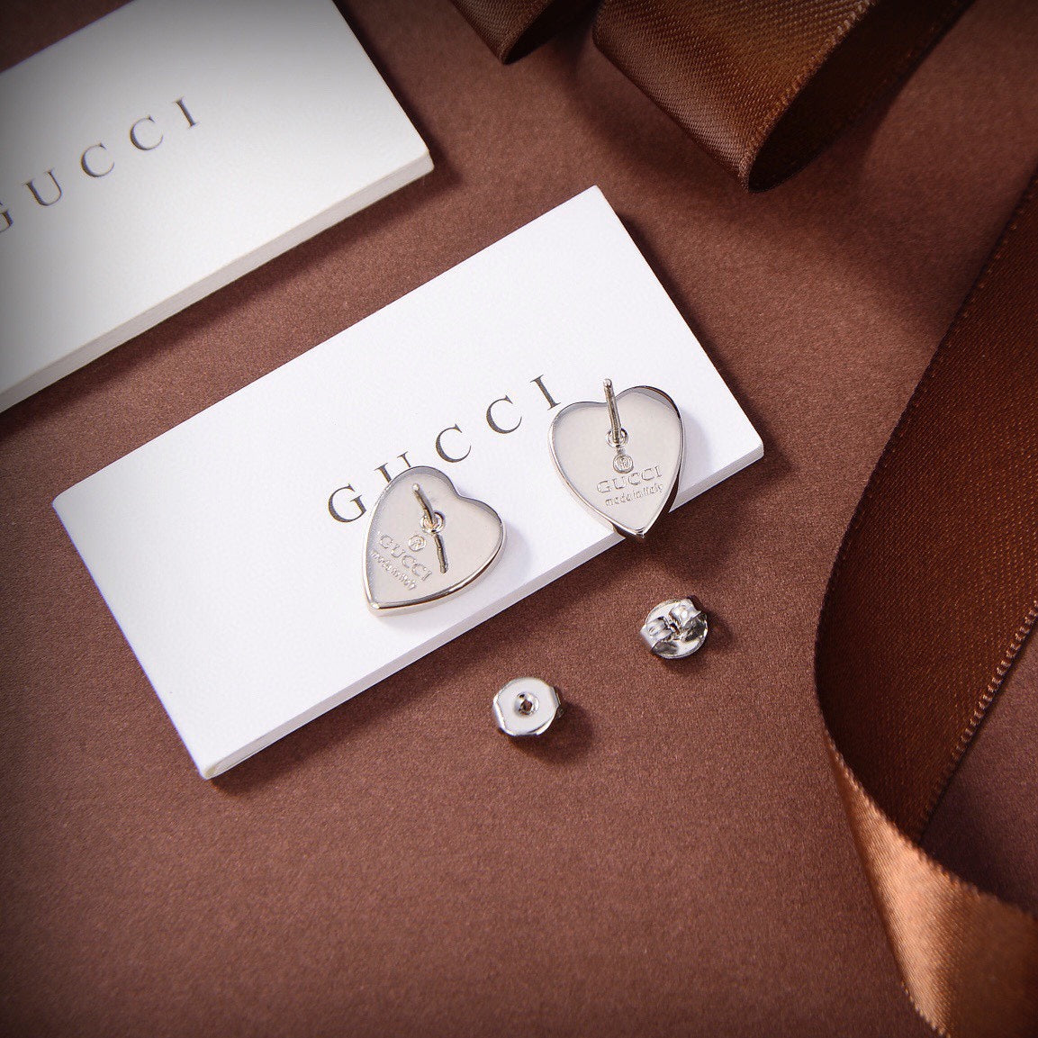 Gucci Double G Heart Earrings - 18K White Gold