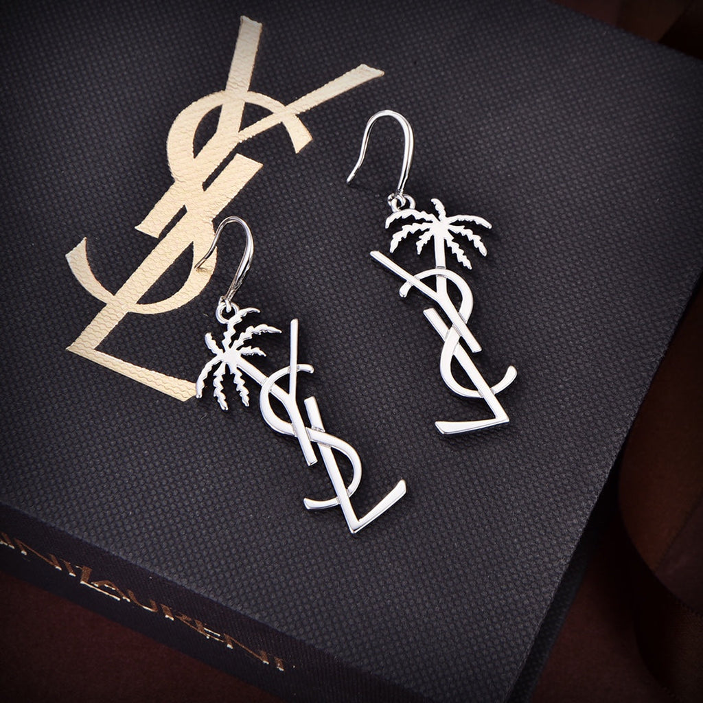 YSL Monogram Palmier Statement Earrings - 18K White Gold