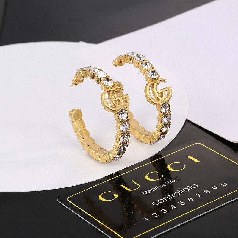 Gucci Double G Color Crystal Earrings - 2 cm Height - 18K Yellow Gold