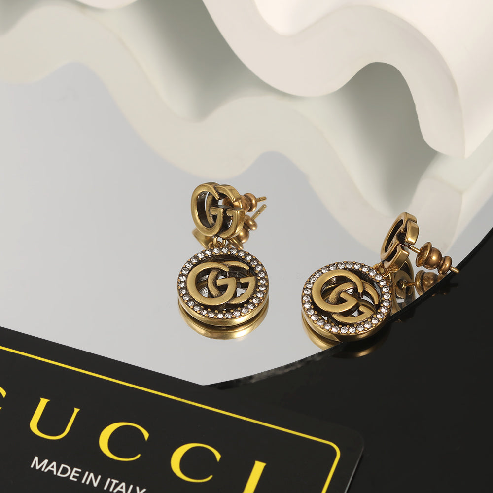Gucci Double G Crystals Vintage Earrings - 18K Yellow Gold