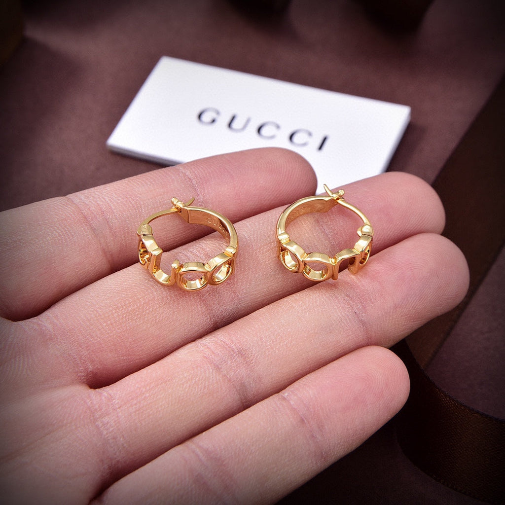 Gucci Double G Script Earrings - 18K Yellow Gold