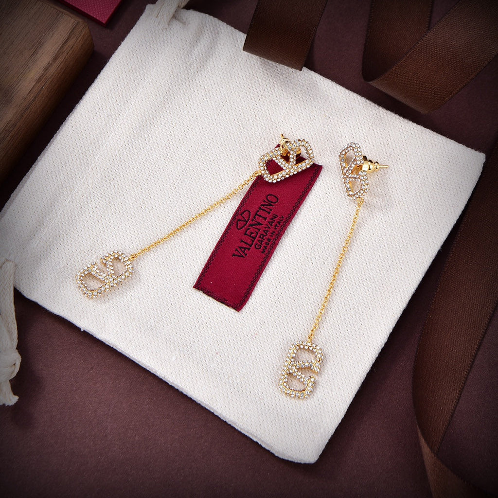 Valentino Crystal Valentino Signature Earrings - 18K Yellow Gold