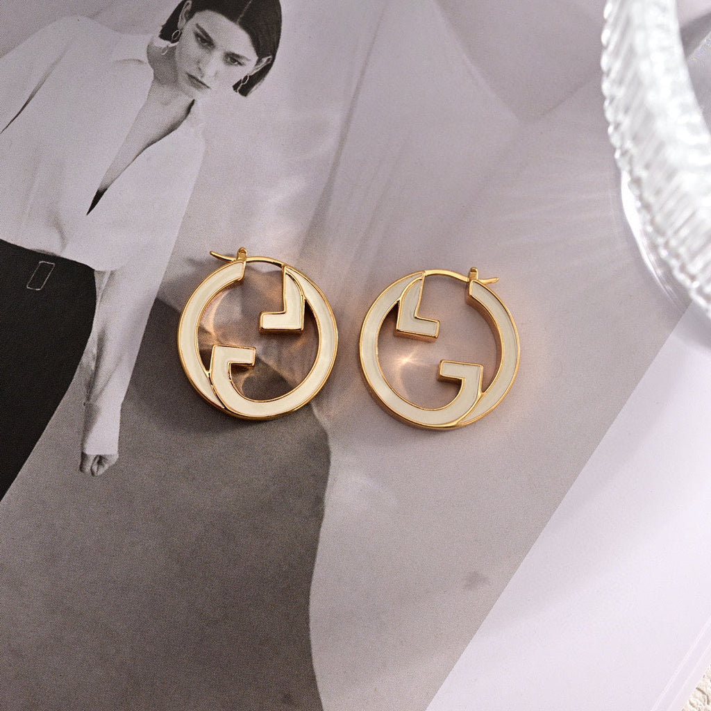 Gucci Double G Pink Hollow Earrings - 18K Yellow Gold