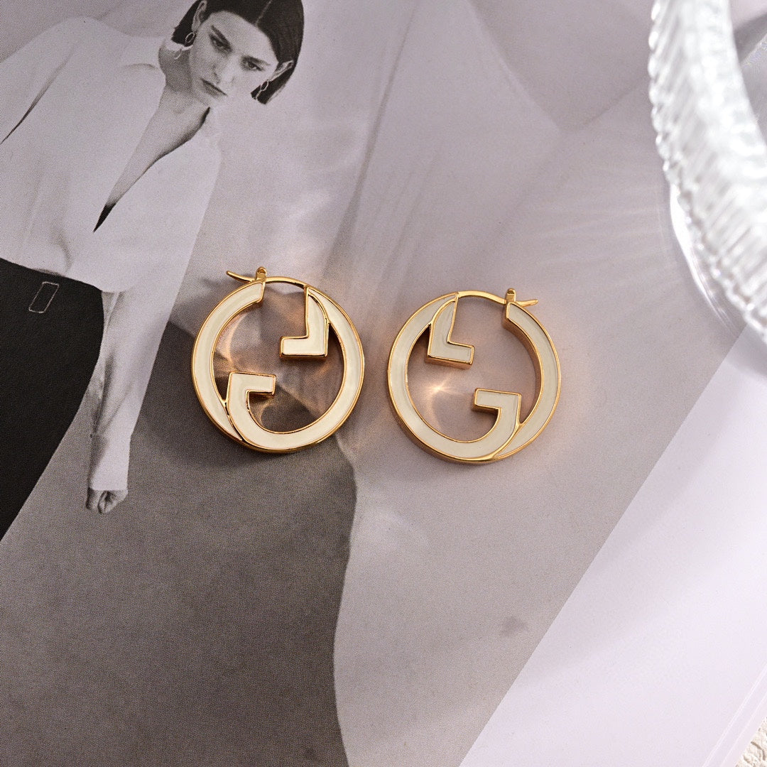 Gucci Double G Pink Hollow Earrings - 18K Yellow Gold
