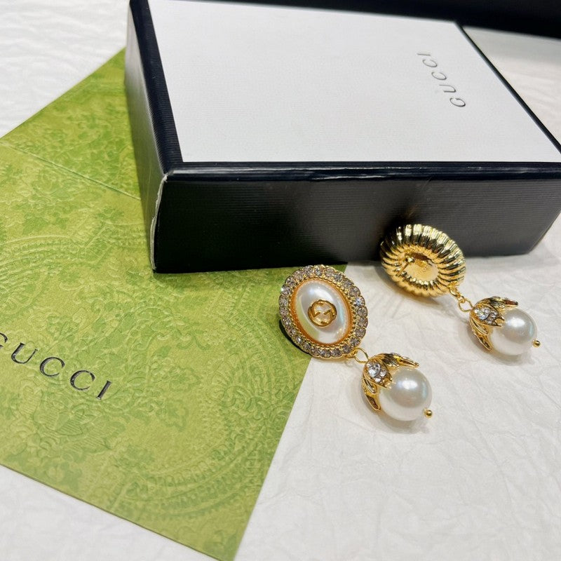 Gucci Double G Flower Pearl Earrings - 18K Yellow Gold