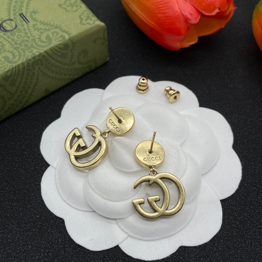 Gucci Double G Crystal Earrings - 18K Yellow Gold