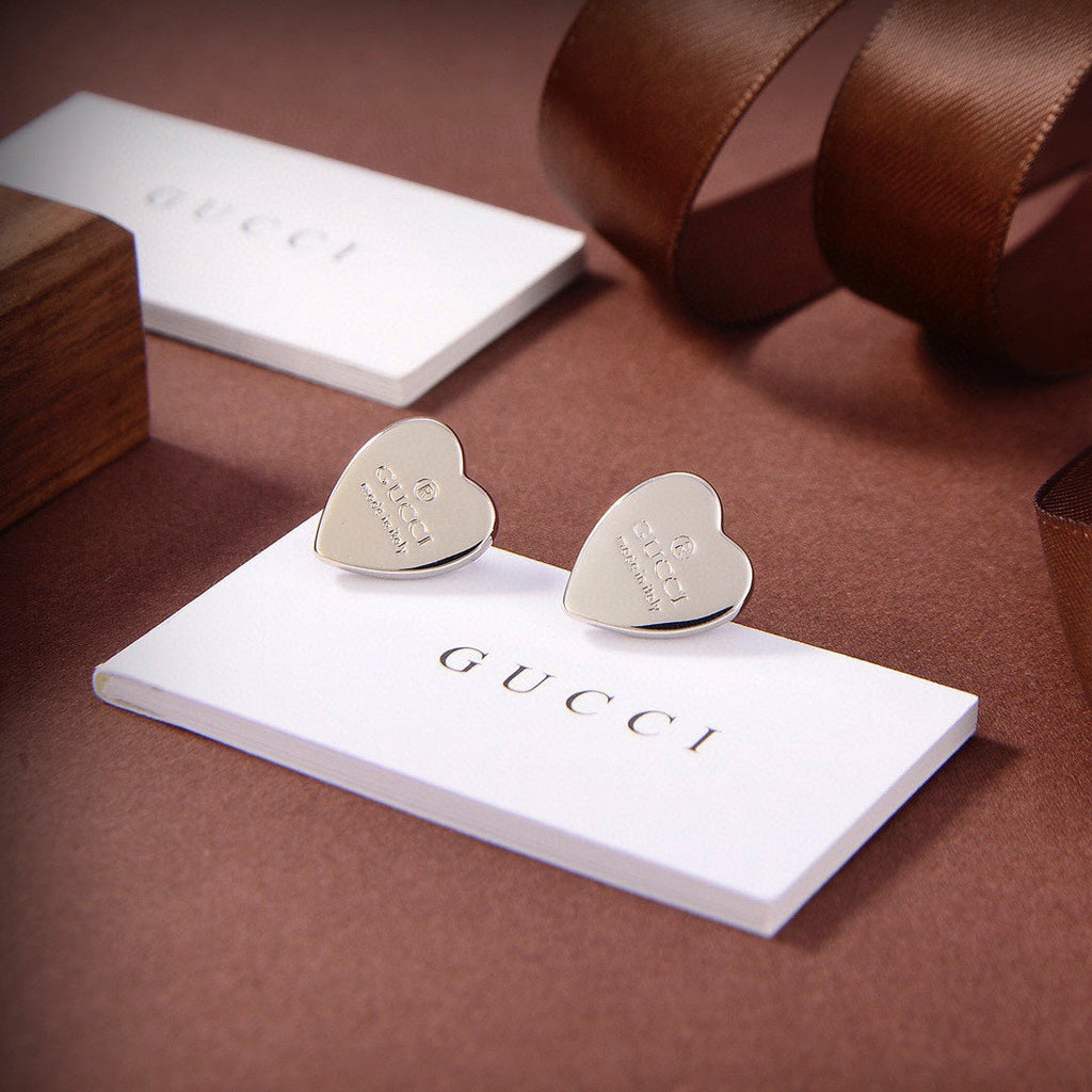 Gucci Double G Heart Earrings - 18K White Gold