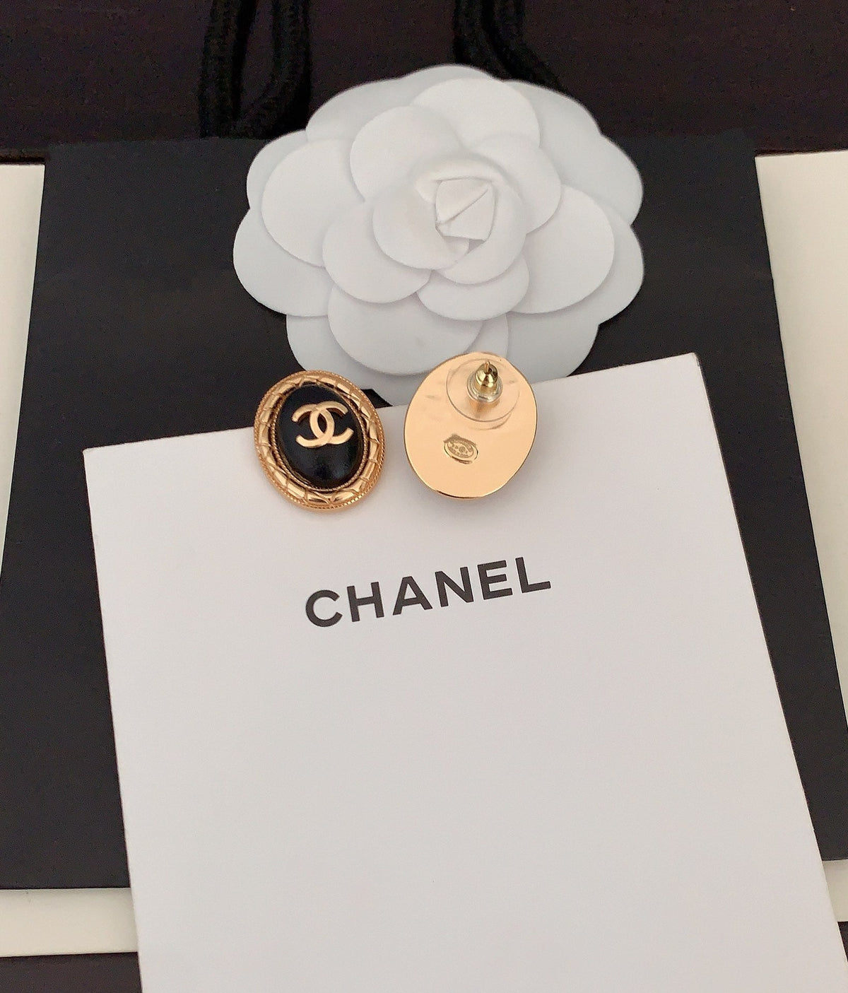 Chanel Oval Leather Earrings - 18K Yellow Gold