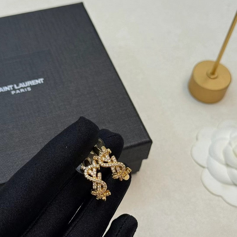 YSL Gold Diamond Circle Earrings - 18K Gold