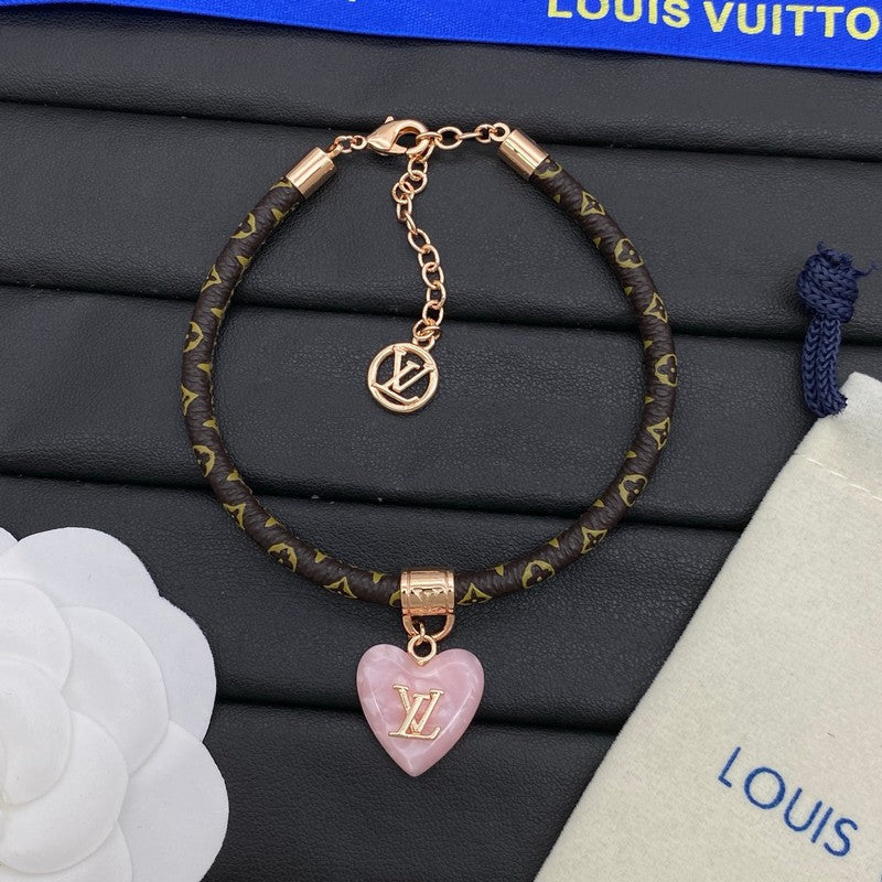 Louis Vuitton Leather Pink Heart Bracelet