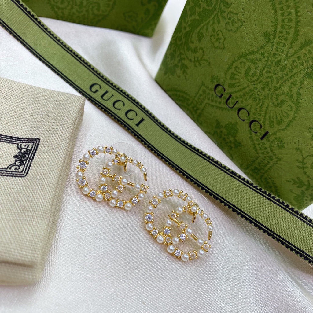 Gucci Double G Pearl Earrings - 18K Yellow Gold