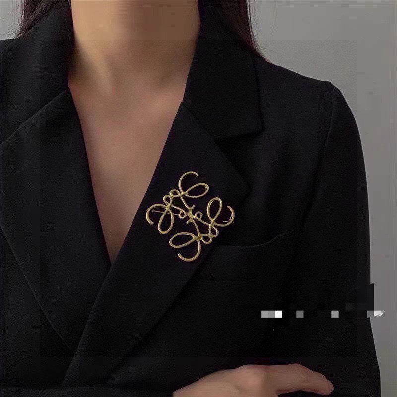 LOEWE Anagram Gold Brooch