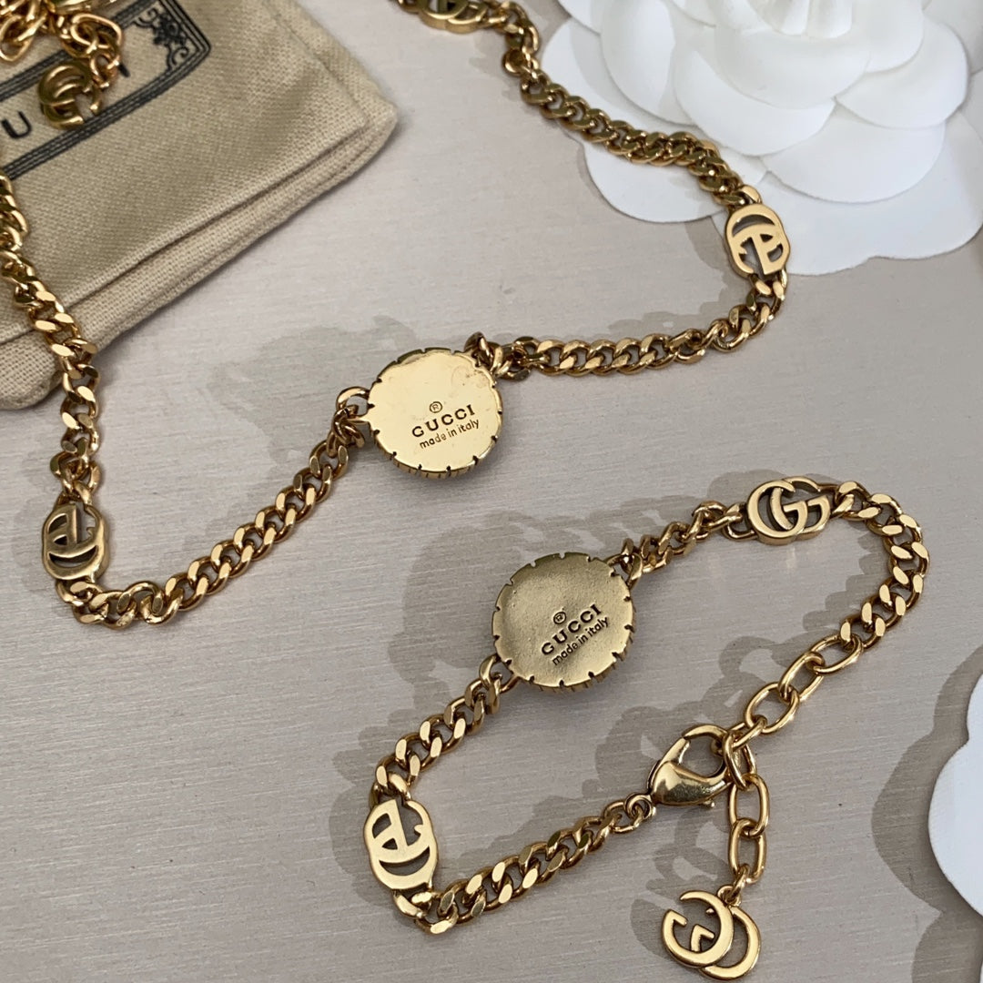 Gucci Double G Interlocking G Pearl Chain Bracelet