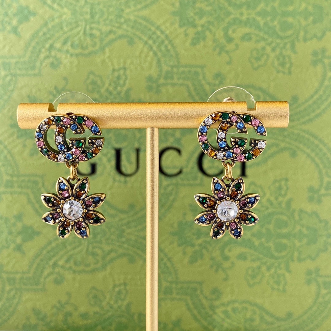 Gucci Double G Flower Pendant Earrings - 18K Yellow Gold
