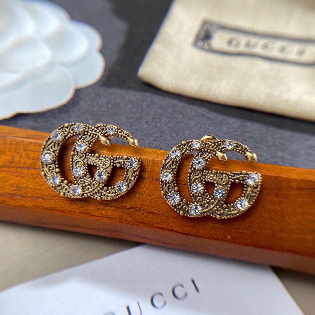Gucci Double G Crystal Earrings - 18K Yellow Gold