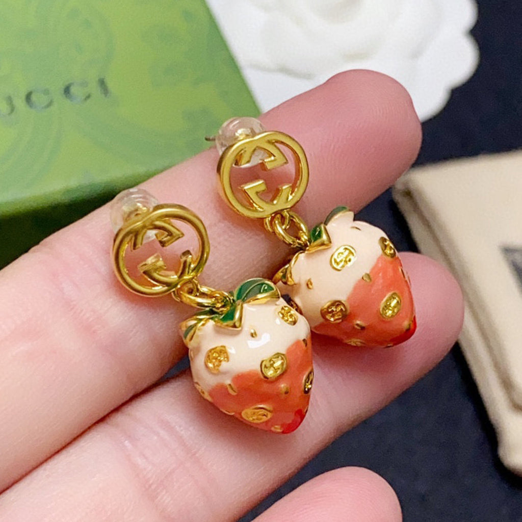 Gucci Double G Strawberry Earrings - 18K Yellow Gold