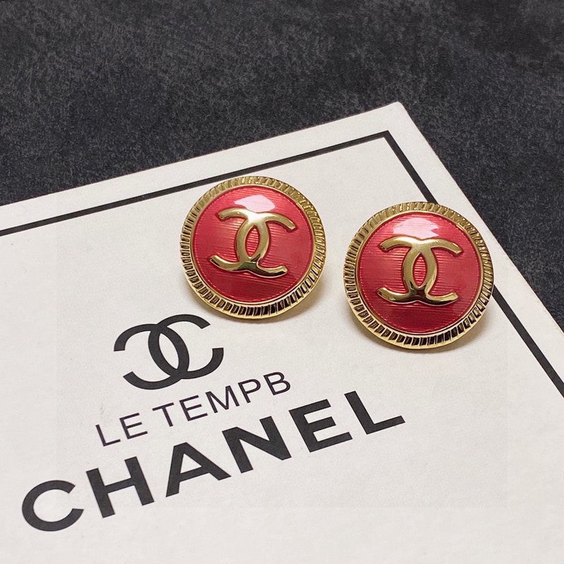 Chanel Red Round Earrings - 18K Yellow Gold