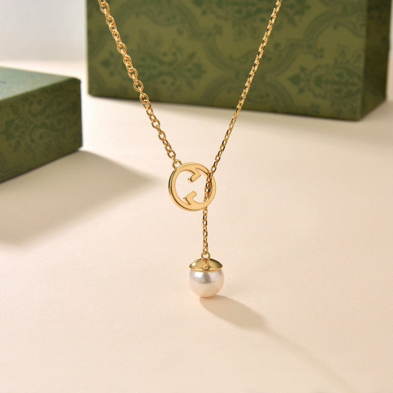 Gucci Double G Blondie Pearl Drop Necklace