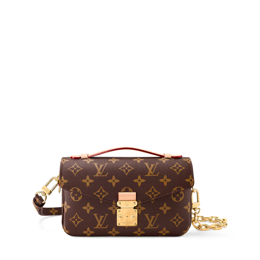 LV Pochette Métis East West Monogram Canvas Handle Crossbody Bag with Chain Strap and Leather Trim