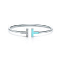 Tiffany Diamond and Turquoise Wire Bracelet - 18K White Gold
