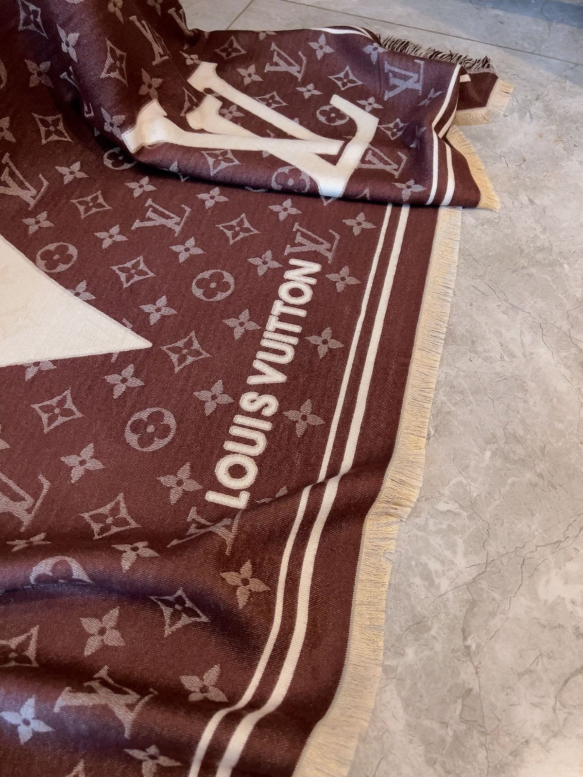 Louis Vuitton Monogram Fringe Square Scarf — detail