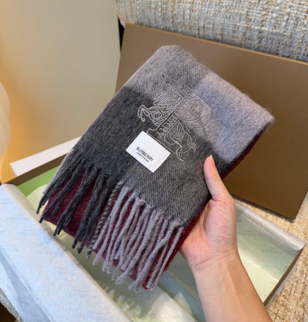 Burberry Burgundy Plaid Fringed Scarf — front
